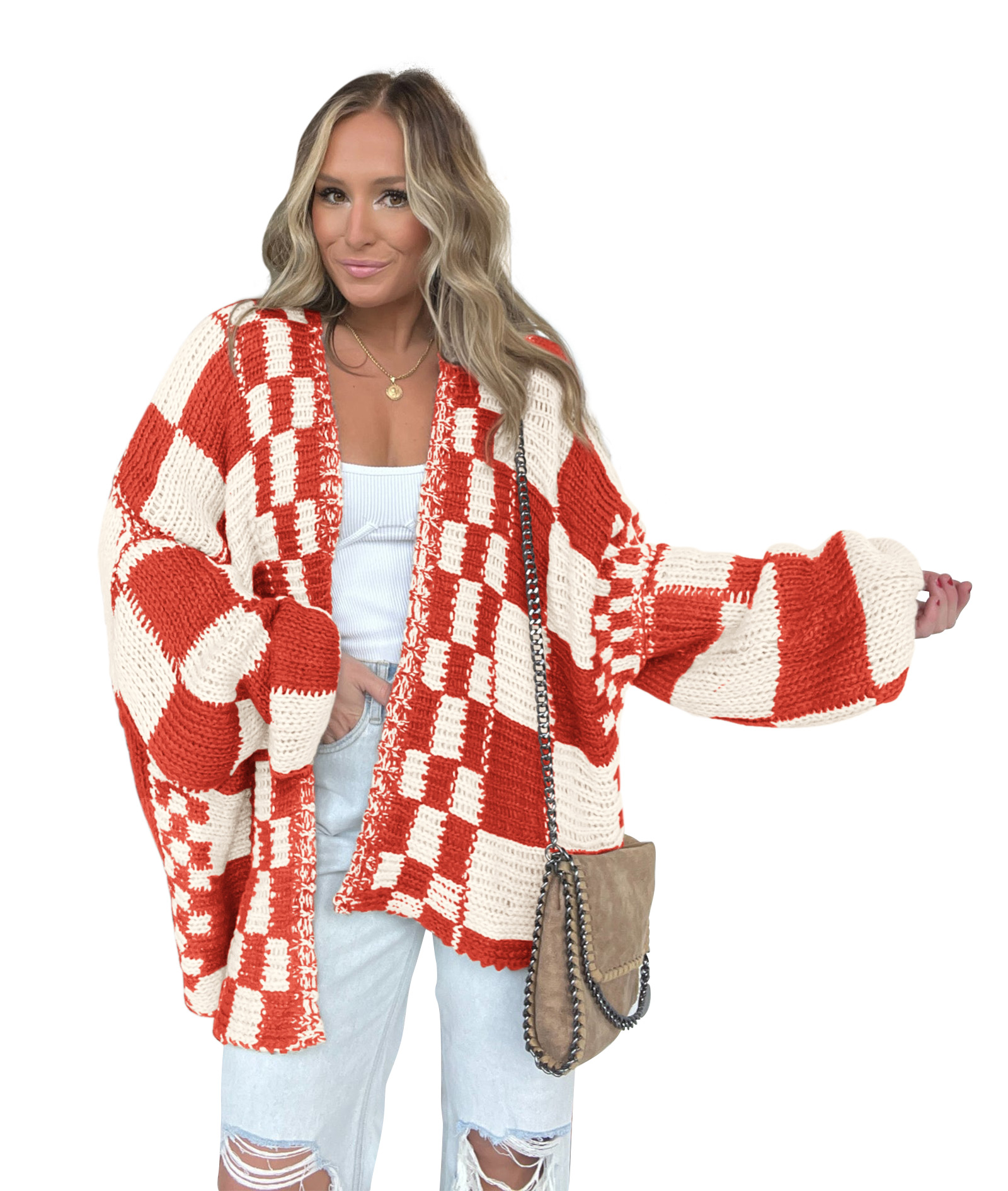 Customizable Black and White Checkered Knit Cardigan – Wholesale Manufacturer of Contemporary Knitwear