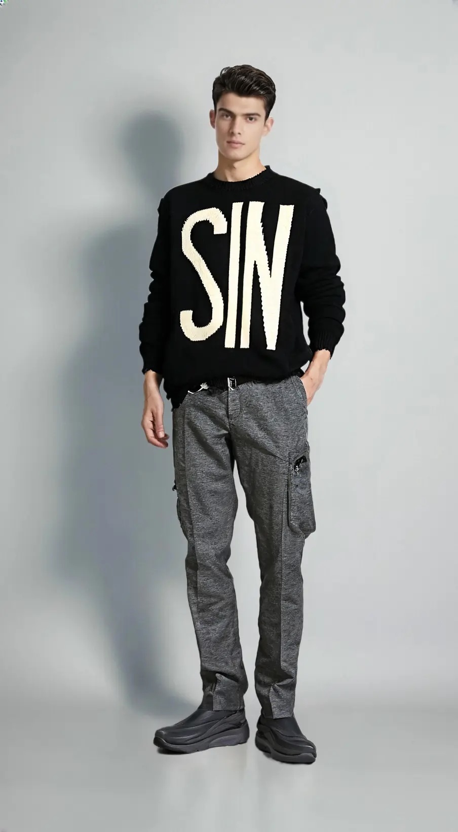 Customizable Bold Graphic Sweater and Sleek Cargo Pants Set – Wholesale Manufacturer of Modern Streetwear Ensembles