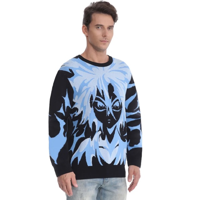 Customizable Anime-Inspired Graphic Knit Sweater – Bold, Stylish, and Unique
