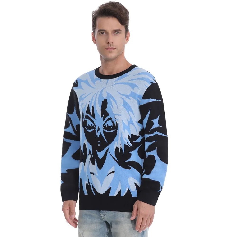 Customizable Anime-Inspired Graphic Knit Sweater – Bold, Stylish, and Unique