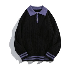 Customizable Retro Cable-Knit Sweater with Contrast Collar – Timeless, Warm, and Stylish