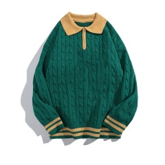 Customizable Retro Cable-Knit Sweater with Contrast Collar – Timeless, Warm, and Stylish
