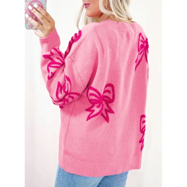 OEM/ODM Pink Oversized Bow Sweater – Cozy, Stylish, and Eye-Catching