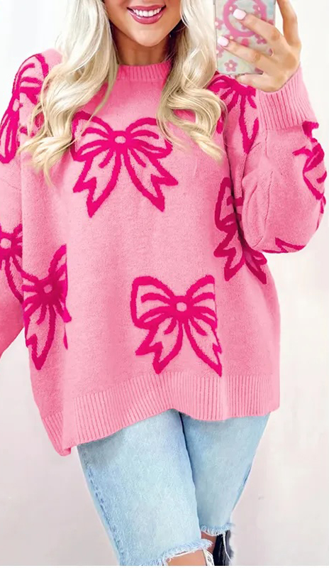 OEM/ODM Pink Oversized Bow Sweater – Cozy, Stylish, and Eye-Catching