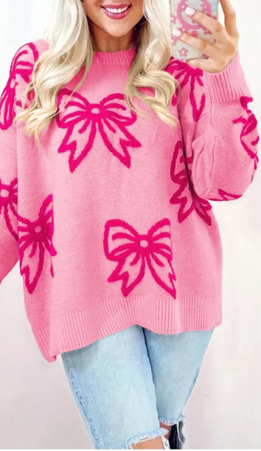 OEM/ODM Pink Oversized Bow Sweater – Cozy, Stylish, and Eye-Catching