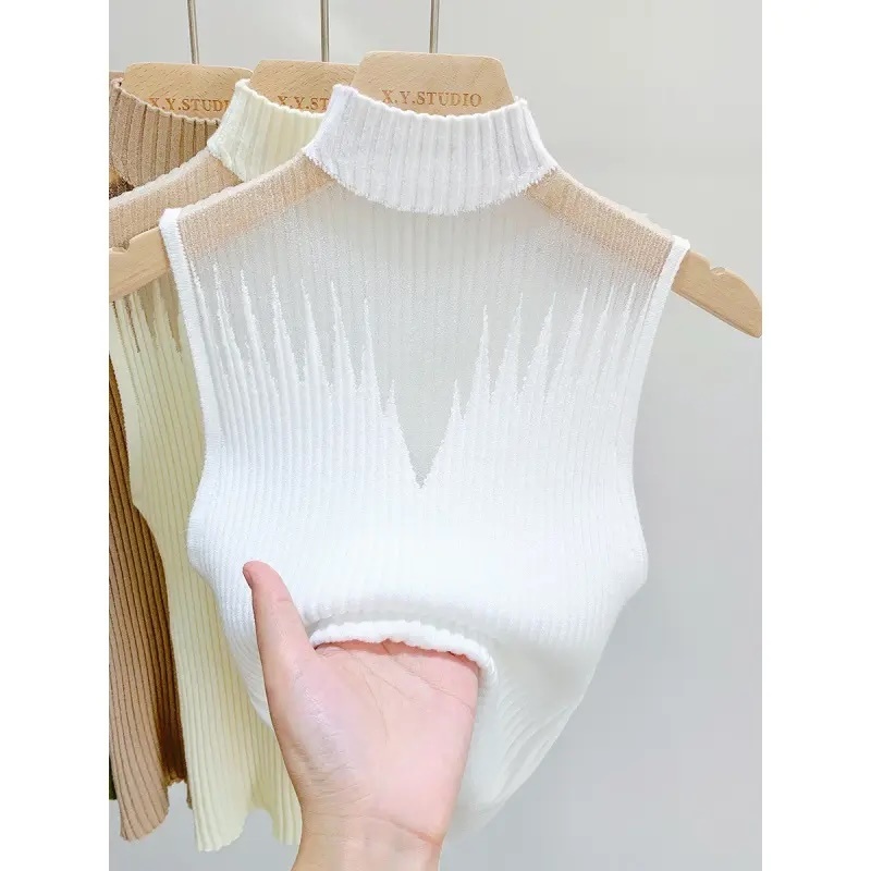 Custom Design High Neck Sleeveless Ribbed Knit Top – Chic, Minimalist, and Versatile