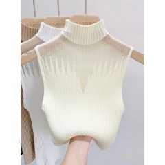 Custom Design High Neck Sleeveless Ribbed Knit Top – Chic, Minimalist, and Versatile