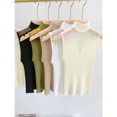 Custom Design High Neck Sleeveless Ribbed Knit Top – Chic, Minimalist, and Versatile