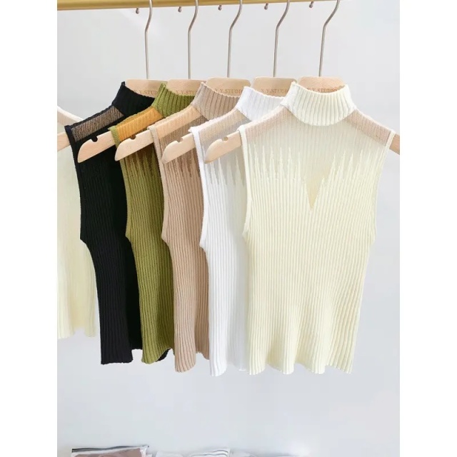 Custom Design High Neck Sleeveless Ribbed Knit Top – Chic, Minimalist, and Versatile