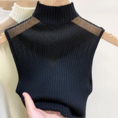 Custom Design High Neck Sleeveless Ribbed Knit Top – Chic, Minimalist, and Versatile