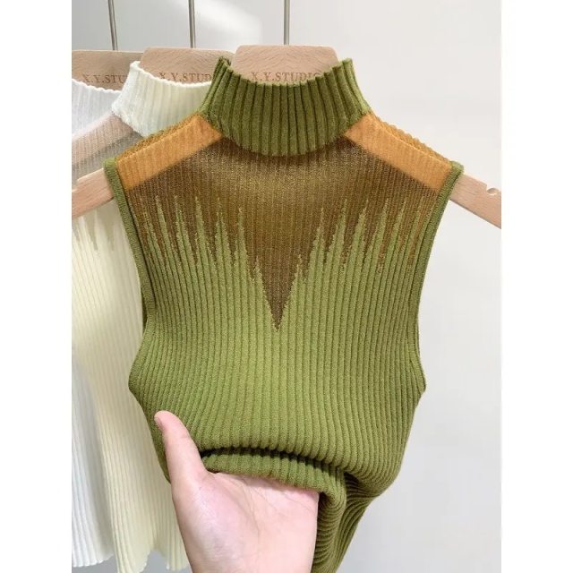 Custom Design High Neck Sleeveless Ribbed Knit Top – Chic, Minimalist, and Versatile