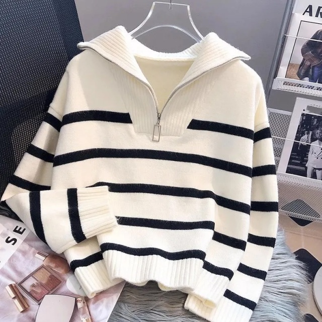 OEM Available Striped Half-Zip Sweater – Casual, Cozy, and Timeless