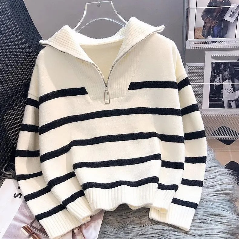 OEM Available Striped Half-Zip Sweater – Casual, Cozy, and Timeless