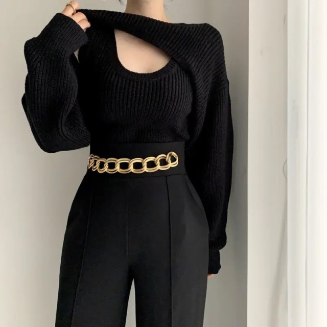 Customizable Chic Cutout Knit Sweater – Bold, Feminine, and Modern