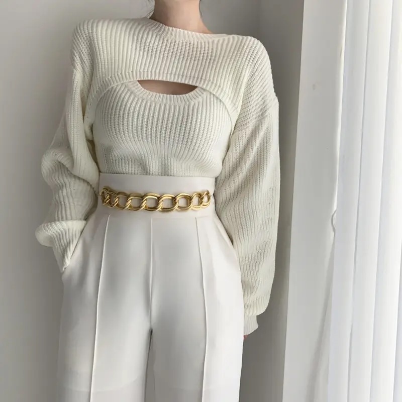 Customizable Chic Cutout Knit Sweater – Bold, Feminine, and Modern