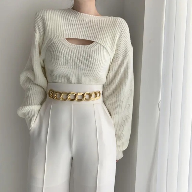 Customizable Chic Cutout Knit Sweater – Bold, Feminine, and Modern