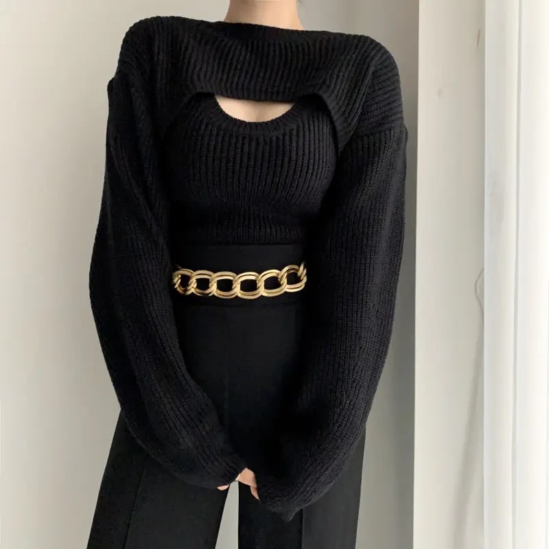 Customizable Chic Cutout Knit Sweater – Bold, Feminine, and Modern