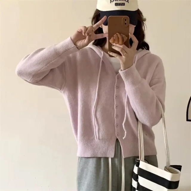 Customizable Cozy Pink Knitted Hoodie Cardigan for Women | Wholesale & Bulk Orders | Premium Knitwear