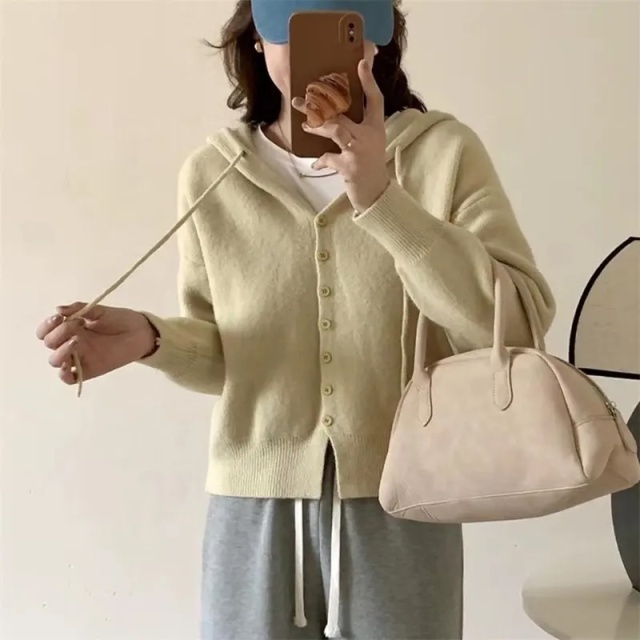 Customizable Cozy Pink Knitted Hoodie Cardigan for Women | Wholesale & Bulk Orders | Premium Knitwear
