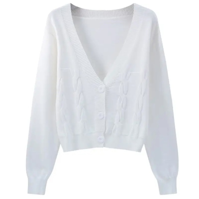Customizable Women's V-Neck Cable-Knit Cardigan | Available in Beige, Purple, and Red | Wholesale & Bulk Orders