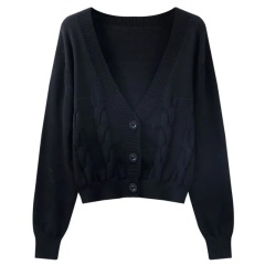 Customizable Women's V-Neck Cable-Knit Cardigan | Available in Beige, Purple, and Red | Wholesale & Bulk Orders