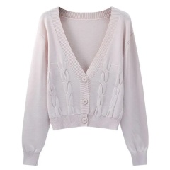 Customizable Women's V-Neck Cable-Knit Cardigan | Available in Beige, Purple, and Red | Wholesale & Bulk Orders