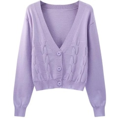 Customizable Women's V-Neck Cable-Knit Cardigan | Available in Beige, Purple, and Red | Wholesale & Bulk Orders