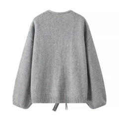 Customizable Bow-Tie Open-Front Cardigan for Women | Personalized Gray and Black Knitwear | Wholesale & Bulk Orders