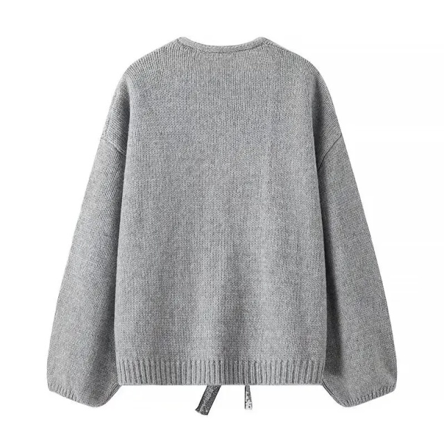 Customizable Bow-Tie Open-Front Cardigan for Women | Personalized Gray and Black Knitwear | Wholesale & Bulk Orders