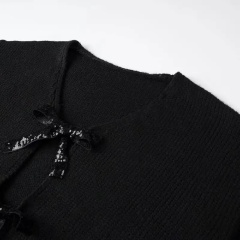 Customizable Bow-Tie Open-Front Cardigan for Women | Personalized Gray and Black Knitwear | Wholesale & Bulk Orders