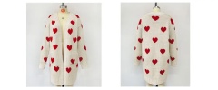 Customizable Women's Heart-Patterned Long Knit Cardigan | Made-to-Order | Wholesale & Bulk Orders Available