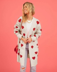 Customizable Women's Heart-Patterned Long Knit Cardigan | Made-to-Order | Wholesale & Bulk Orders Available