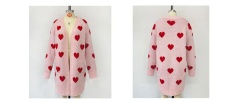 Customizable Women's Heart-Patterned Long Knit Cardigan | Made-to-Order | Wholesale & Bulk Orders Available