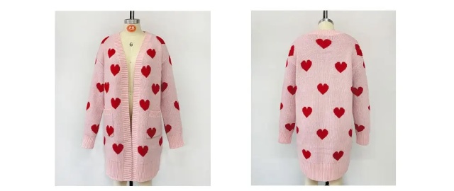 Customizable Women's Heart-Patterned Long Knit Cardigan | Made-to-Order | Wholesale & Bulk Orders Available