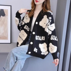 Personalized Women’s Oversized Teddy Bear Knit Cardigan - Custom Wholesale Knitwear for B2B Manufacturers