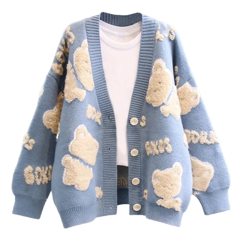 Personalized Women’s Oversized Teddy Bear Knit Cardigan - Custom Wholesale Knitwear for B2B Manufacturers