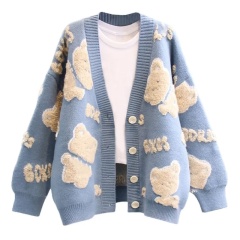 Personalized Women’s Oversized Teddy Bear Knit Cardigan - Custom Wholesale Knitwear for B2B Manufacturers