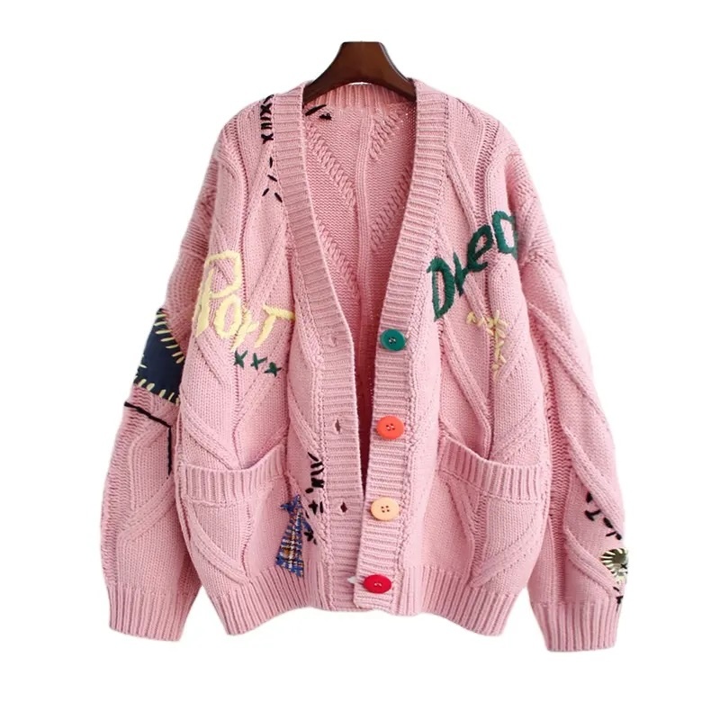 Customizable Women’s Oversized Embroidered Patchwork Knit Cardigan | OEM & ODM Knitwear | Wholesale for Retailers