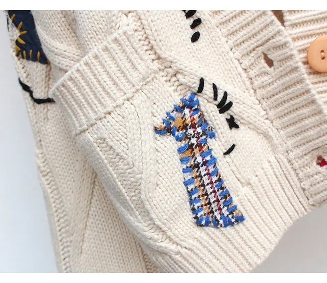 Customizable Women’s Oversized Embroidered Patchwork Knit Cardigan | OEM & ODM Knitwear | Wholesale for Retailers