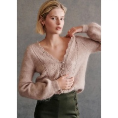 Customizable Women’s Soft V-Neck Lace-Trimmed Knit Sweater | Factory Direct Knitwear | Wholesale for Retailers