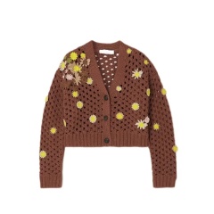 Customizable Women’s Cropped Floral Embroidered Open-Knit Cardigan | Wholesale Knitwear | Tailored Designs for Retailers