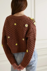 Customizable Women’s Cropped Floral Embroidered Open-Knit Cardigan | Wholesale Knitwear | Tailored Designs for Retailers