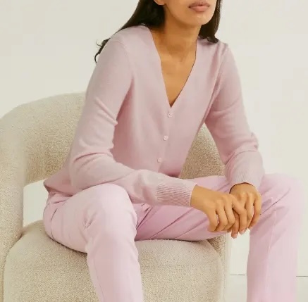 Custom Women’s Soft Pink V-Neck Button-Up Cardigan | Made-to-Order Knitwear | Bulk Wholesale for Retailers