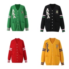 Customizable Women’s Collegiate-Style Embroidered Cardigans | Wholesale Knitwear | Tailored Designs for Retailers