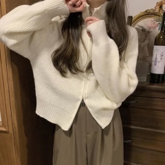 Customizable Women's Zipper-Front High-Collar Knitted Cardigan | Wholesale Knitwear | Bulk Orders for Retailers