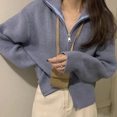 Customizable Women's Zipper-Front High-Collar Knitted Cardigan | Wholesale Knitwear | Bulk Orders for Retailers