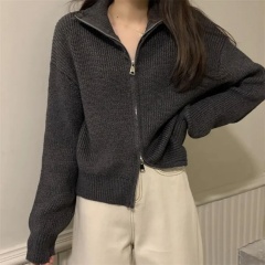Customizable Women's Zipper-Front High-Collar Knitted Cardigan | Wholesale Knitwear | Bulk Orders for Retailers