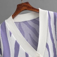 Custom Wholesale Women’s Zebra-Patterned V-Neck Button-Up Cardigans | Knitwear | Bulk Orders for Fashion Retailers