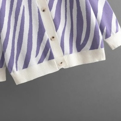 Custom Wholesale Women’s Zebra-Patterned V-Neck Button-Up Cardigans | Knitwear | Bulk Orders for Fashion Retailers