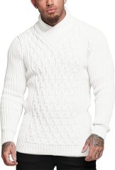 OEM Customizable Stylish White Cable-Knit Turtleneck Sweater - Modern Comfort for Retailers and Manufacturers